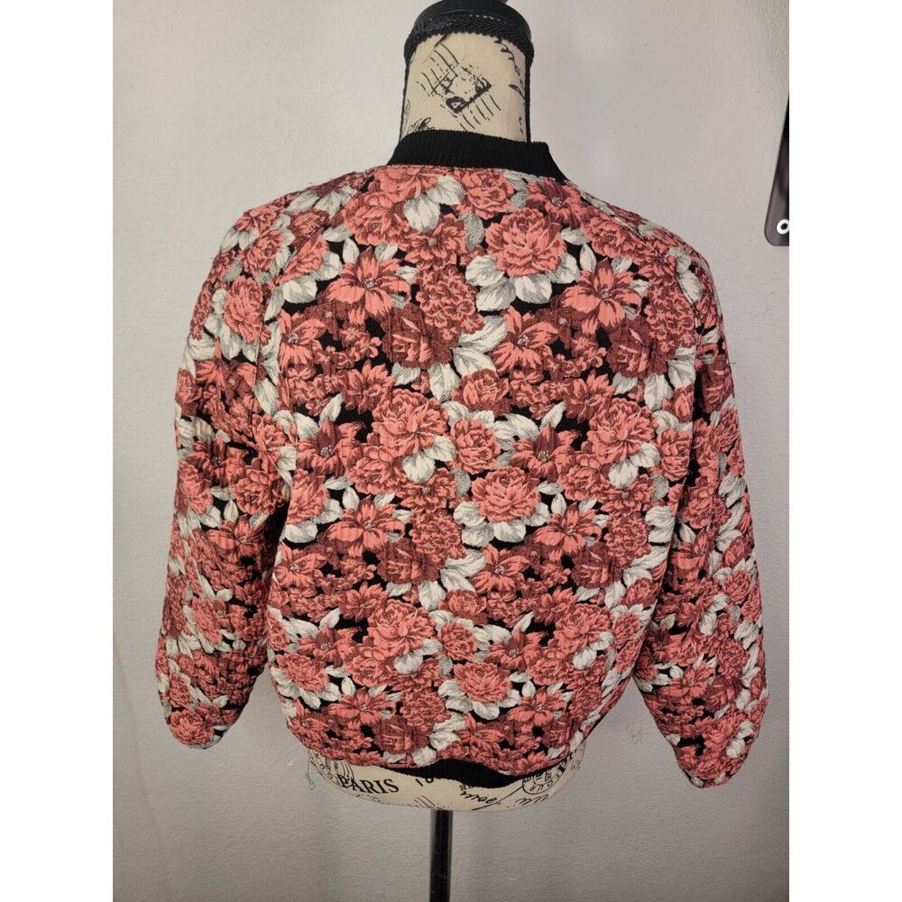 Sandro Paris Floral Crop Bomber Jacket Womens Sz 2 (M) Evora Jacquard Full Zip - Picture 5 of 9
